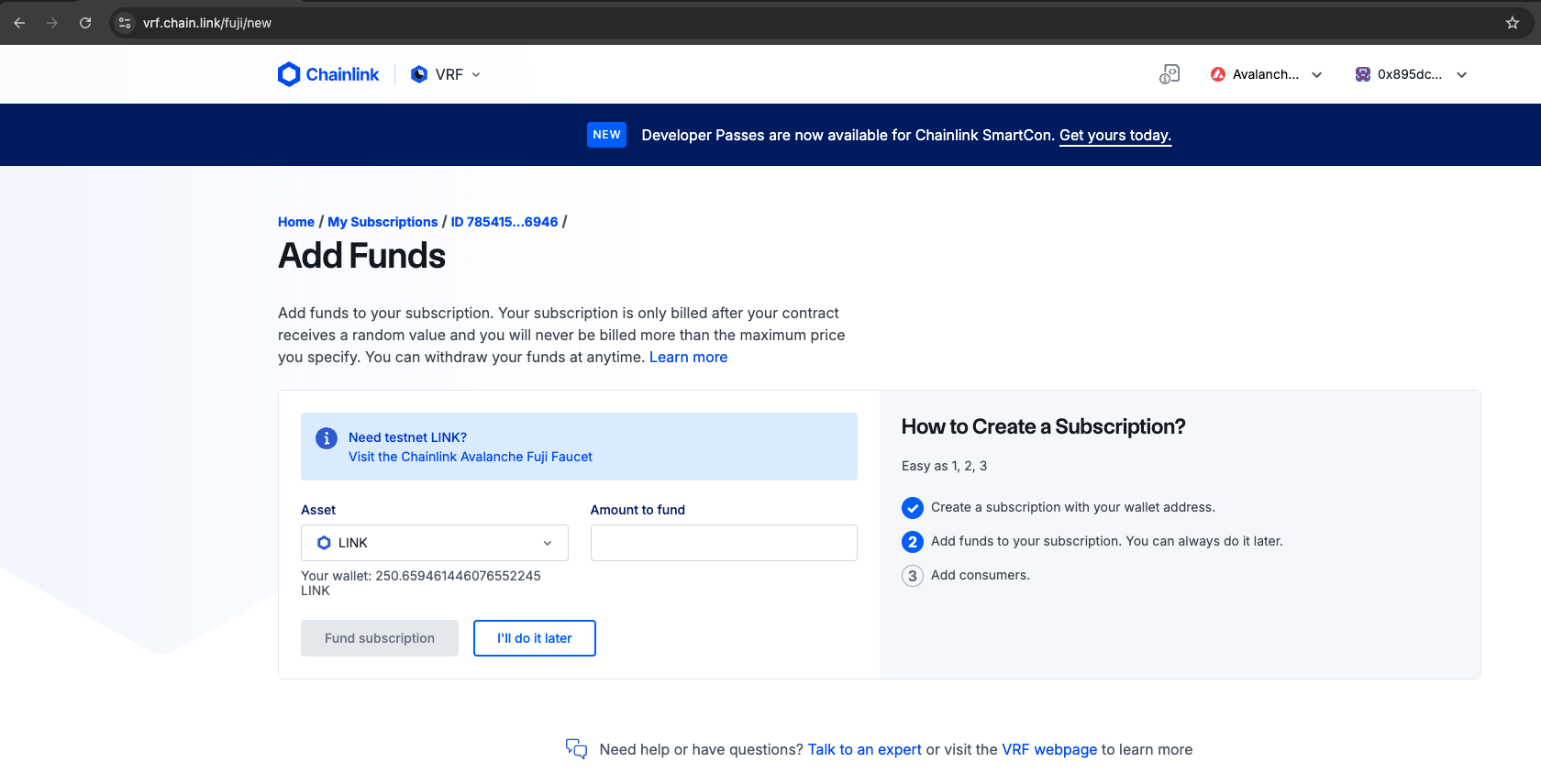 Create Chainlink VRF Subscription | Avalanche Builder Hub